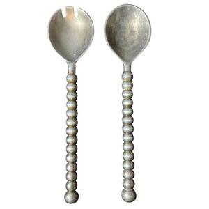 Artimine Large Handcrafted Beaded Aluminum Salad Servers Fork & Spoon Set